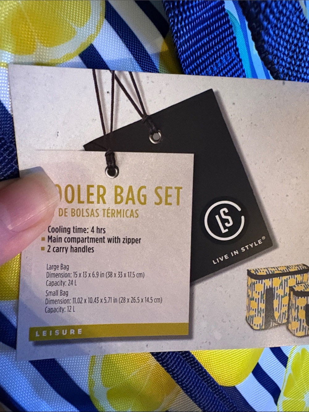 Yellow Navy Lemon Print Cooler Bag Set - Picture 4 of 5